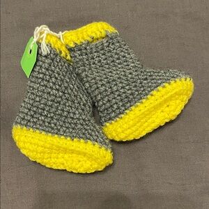 Cozy Gray and Yellow Knitted Baby Booties
